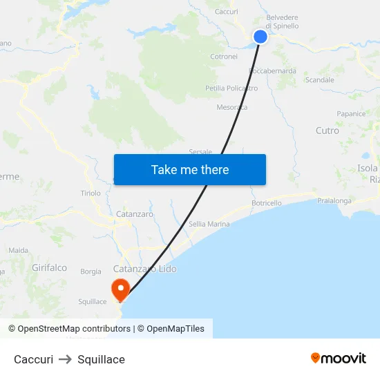 Caccuri to Squillace map