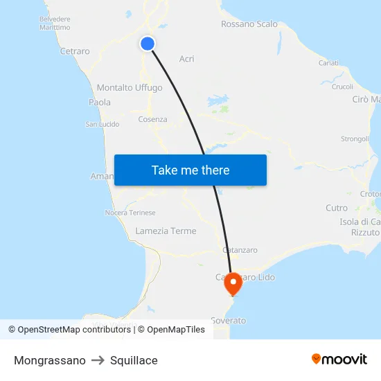 Mongrassano to Squillace map