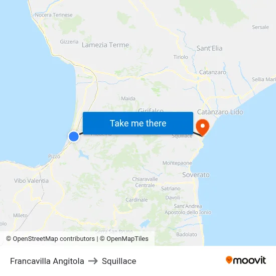 Francavilla Angitola to Squillace map