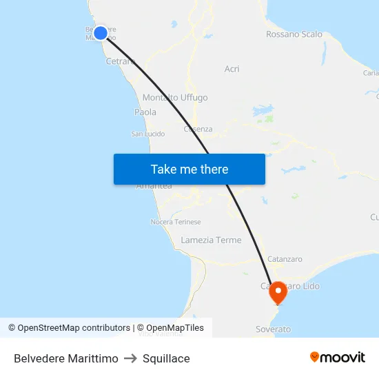 Belvedere Marittimo to Squillace map