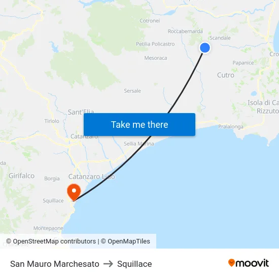 San Mauro Marchesato to Squillace map