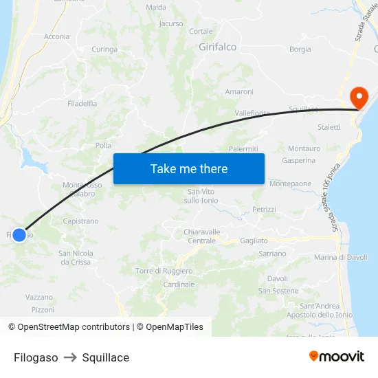 Filogaso to Squillace map