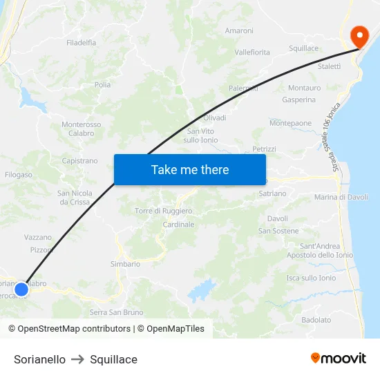 Sorianello to Squillace map