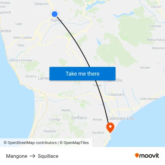 Mangone to Squillace map