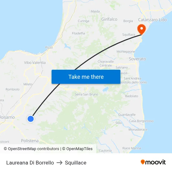 Laureana Di Borrello to Squillace map