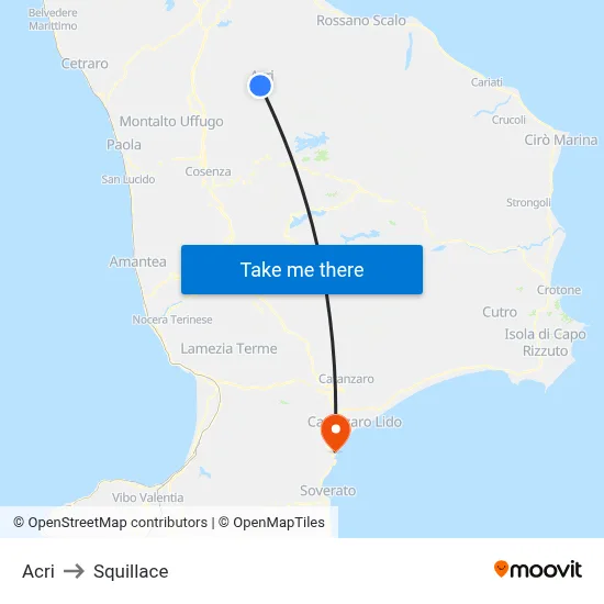 Acri to Squillace map