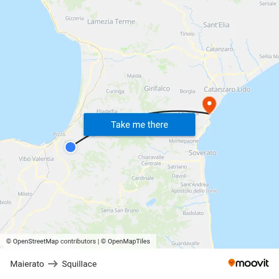 Maierato to Squillace map