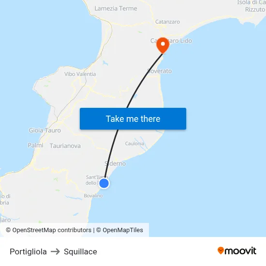 Portigliola to Squillace map