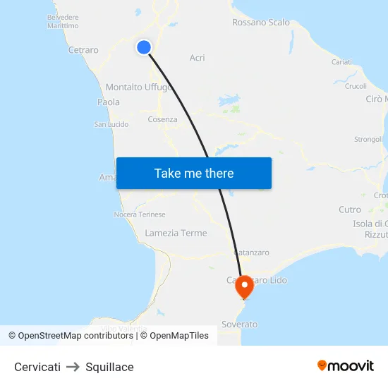 Cervicati to Squillace map