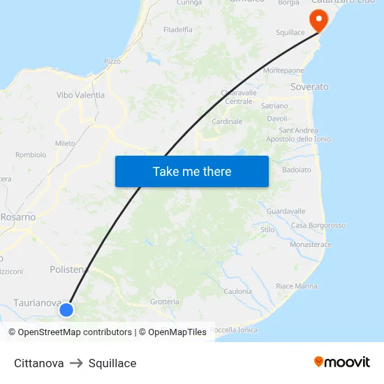 Cittanova to Squillace map