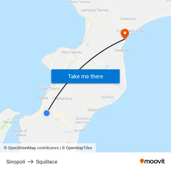 Sinopoli to Squillace map