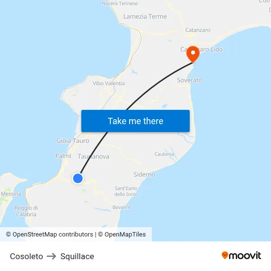 Cosoleto to Squillace map