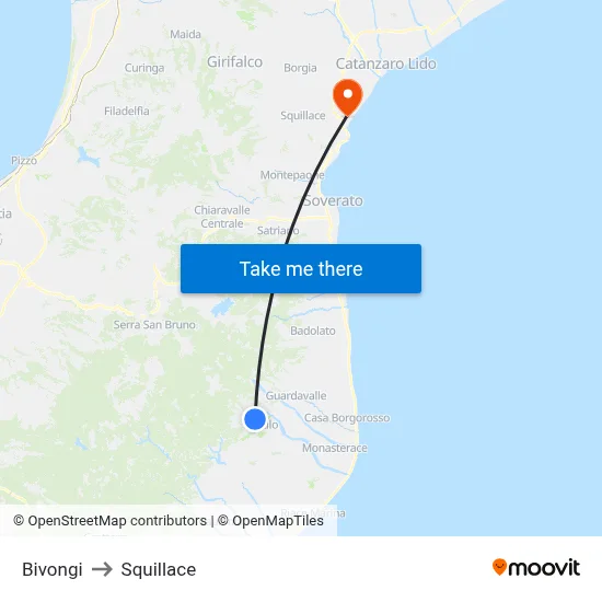 Bivongi to Squillace map
