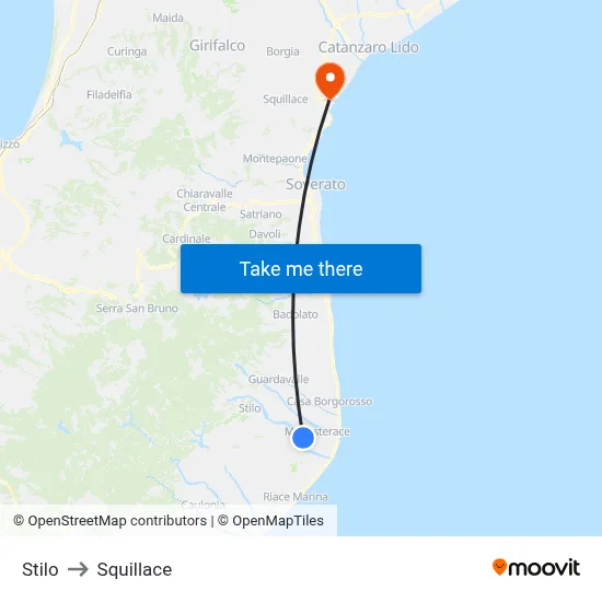 Stilo to Squillace map