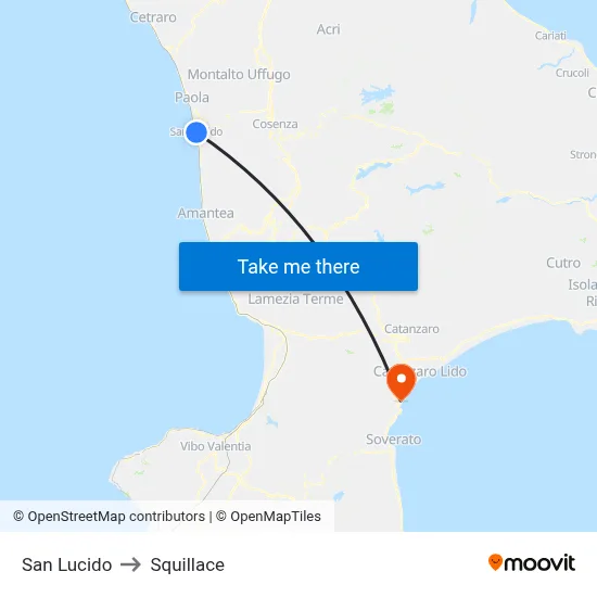 San Lucido to Squillace map