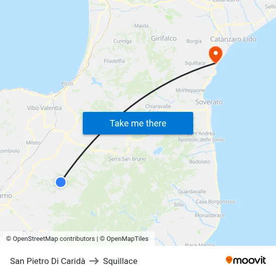 San Pietro Di Caridà to Squillace map