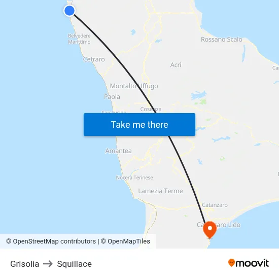 Grisolia to Squillace map