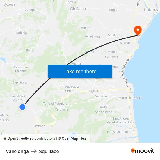 Vallelonga to Squillace map