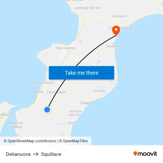 Delianuova to Squillace map