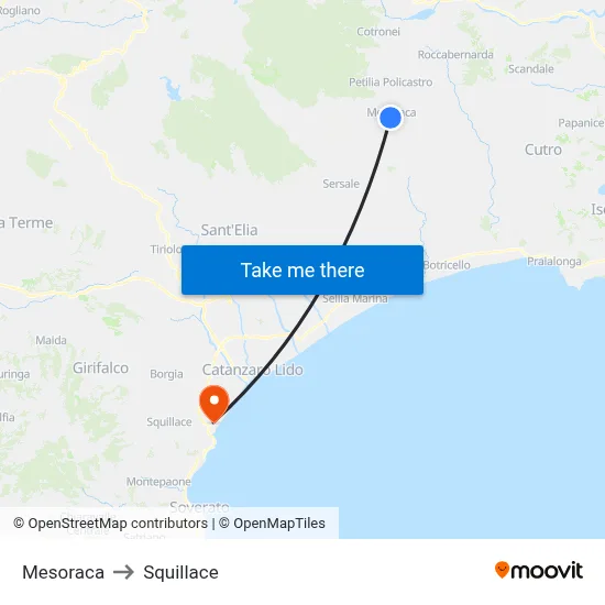 Mesoraca to Squillace map