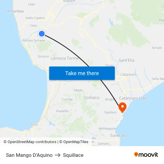 San Mango d'Aquino to Squillace map