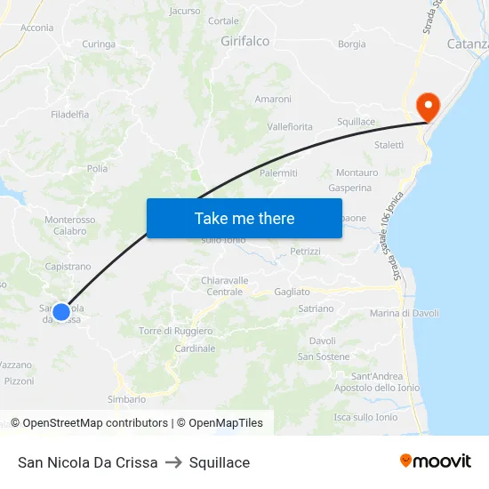 San Nicola da Crissa to Squillace map