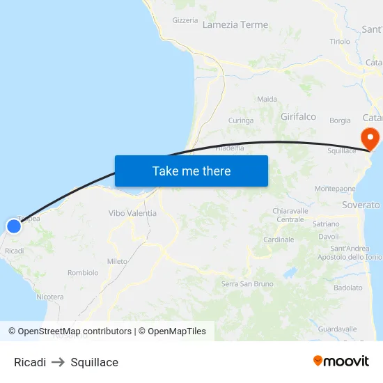 Ricadi to Squillace map