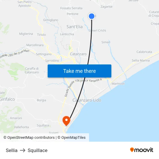 Sellia to Squillace map