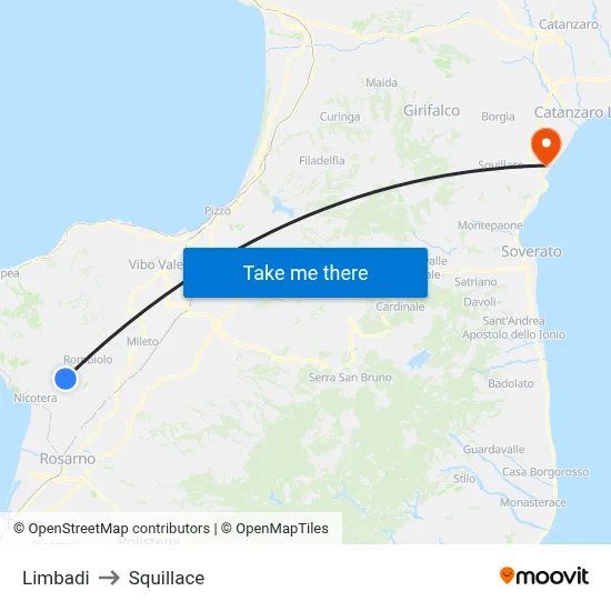 Limbadi to Squillace map