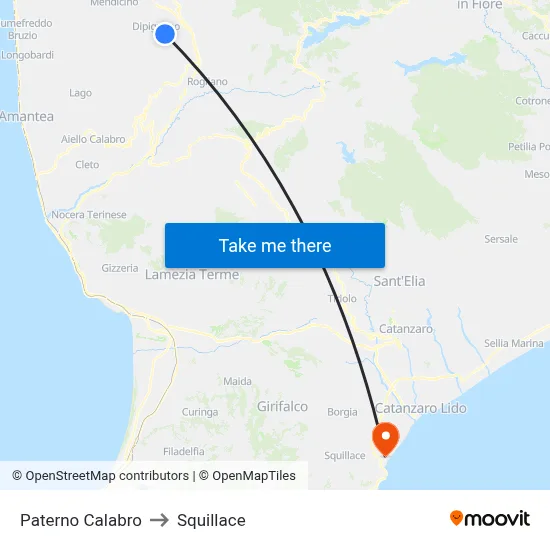Paterno Calabro to Squillace map