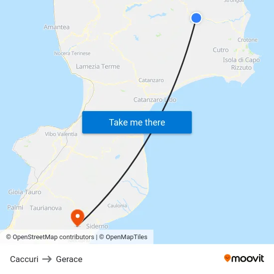 Caccuri to Gerace map