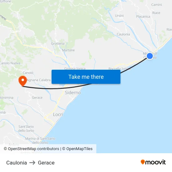 Caulonia to Gerace map