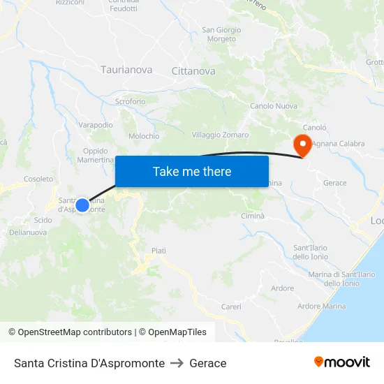Santa Cristina D'Aspromonte to Gerace map
