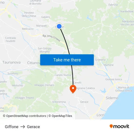 Giffone to Gerace map