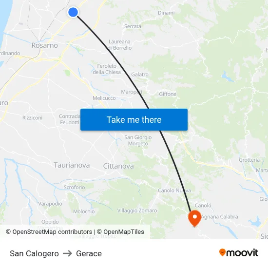 San Calogero to Gerace map