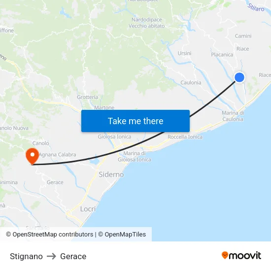 Stignano to Gerace map