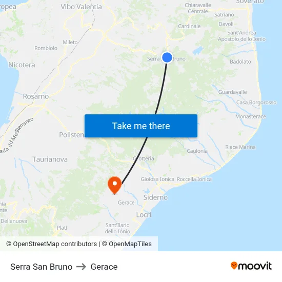 Serra San Bruno to Gerace map