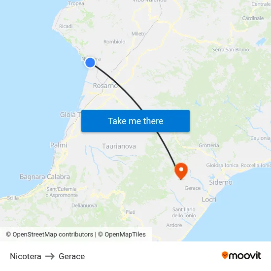 Nicotera to Gerace map
