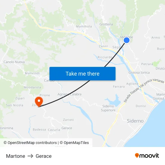 Martone to Gerace map