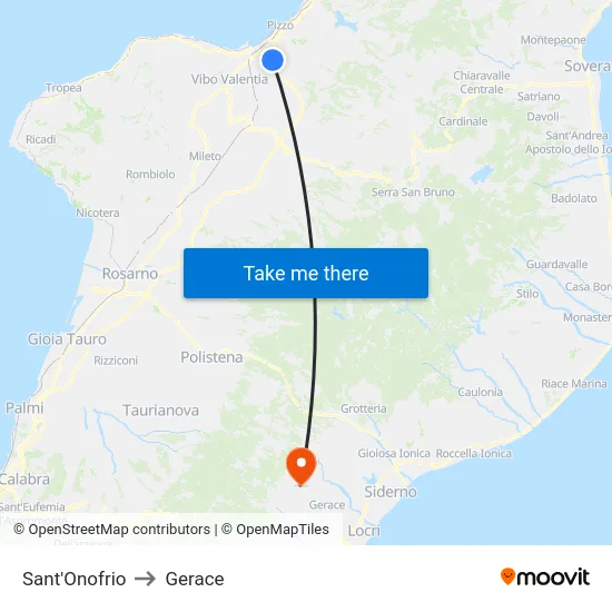 Sant'Onofrio to Gerace map