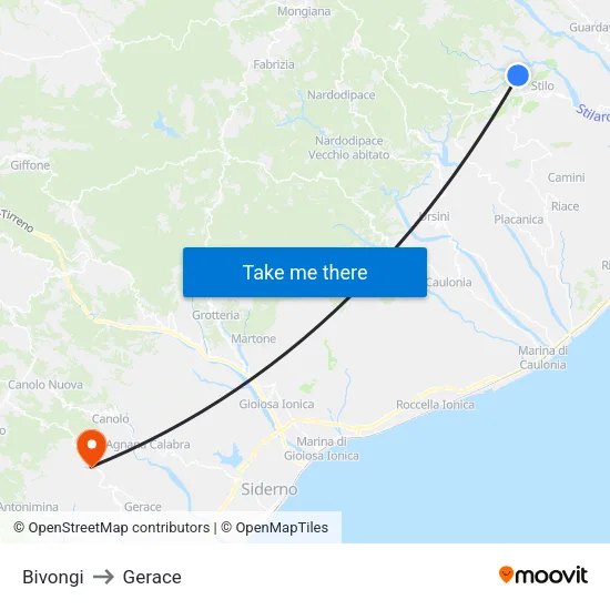 Bivongi to Gerace map