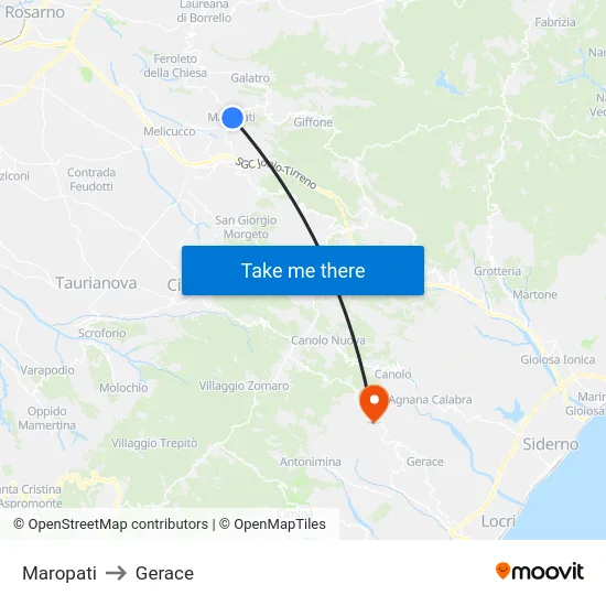 Maropati to Gerace map