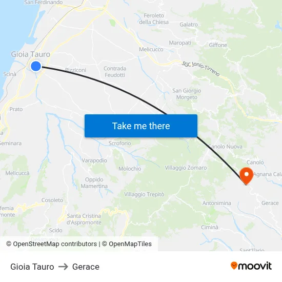 Gioia Tauro to Gerace map
