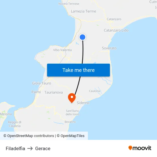 Filadelfia to Gerace map