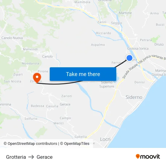 Grotteria to Gerace map