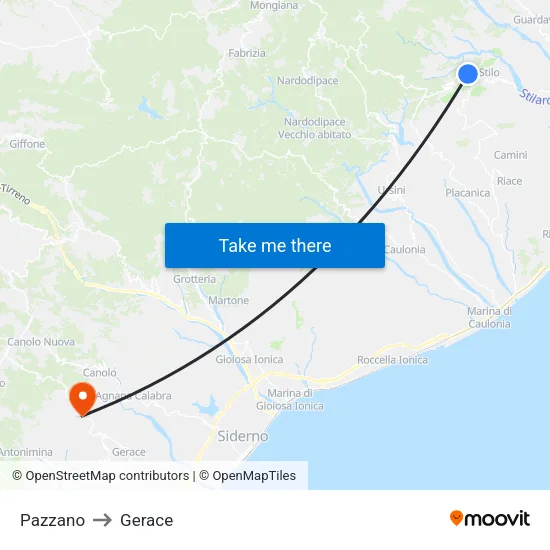 Pazzano to Gerace map