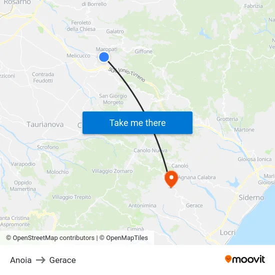 Anoia to Gerace map