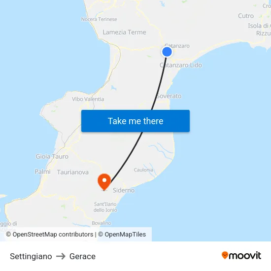 Settingiano to Gerace map