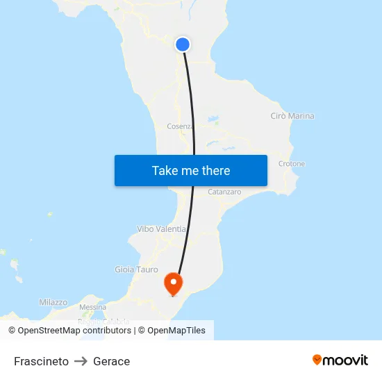 Frascineto to Gerace map