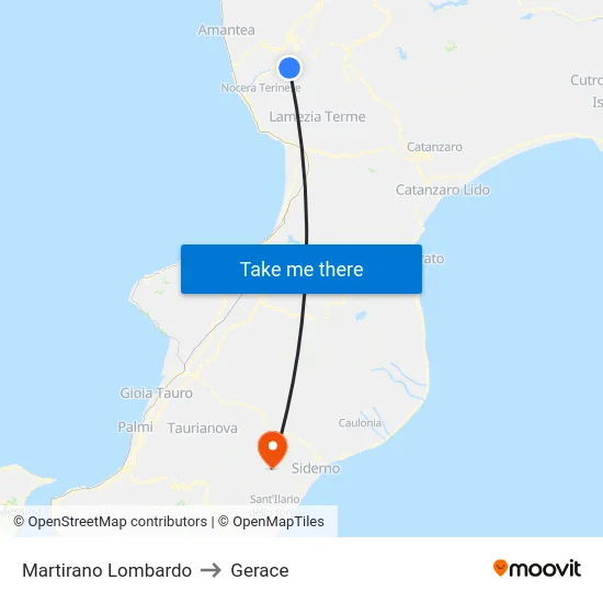 Martirano Lombardo to Gerace map